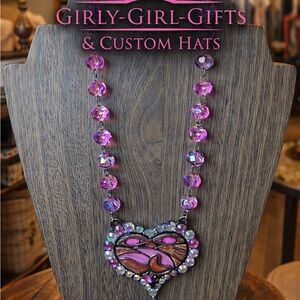 Gypsy South Tooled pink leather beaded Necklace